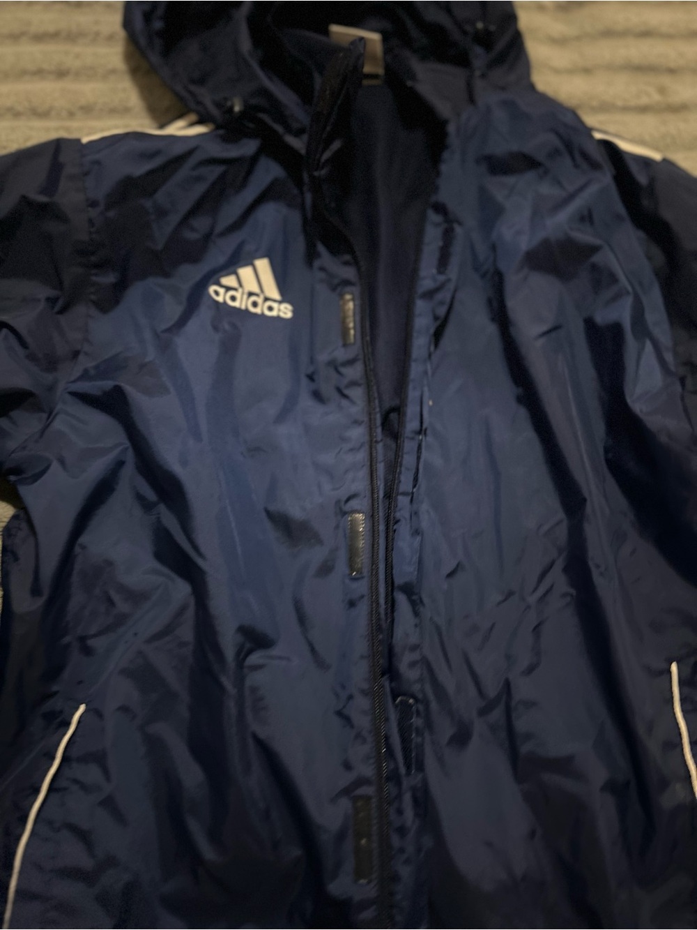 adidas Men's Navy Hooded Rain Jacket with White Logo